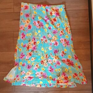 Vintage Stonebridge Plus Size 1x Floral Print Tropical Elastic Midi Skirt